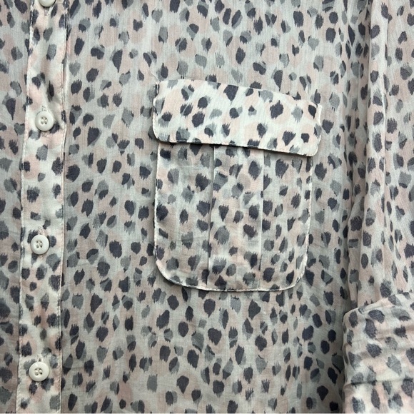 Walter Button Up Shirt Tunic Silk Roll Tab  Leopard Print Lightweight 4 Flowy - Picture 4 of 10